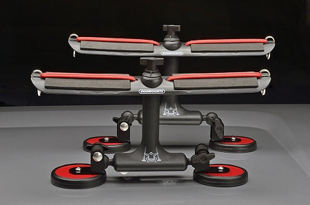 SUMO magnetic fishing rod holder by Rodmounts mounted on a truck roof rack for secure rod transport