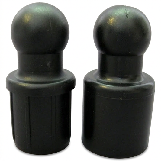 Two black RODLOFT PRO support bar ball ends on a white background; sold individually